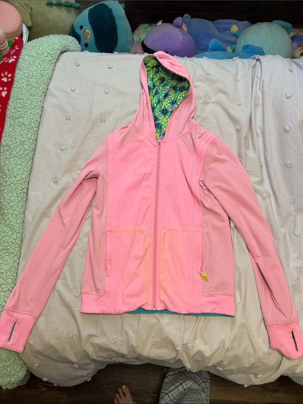Ivivva Girls' Green & Pink Patterned Hooded Jacket